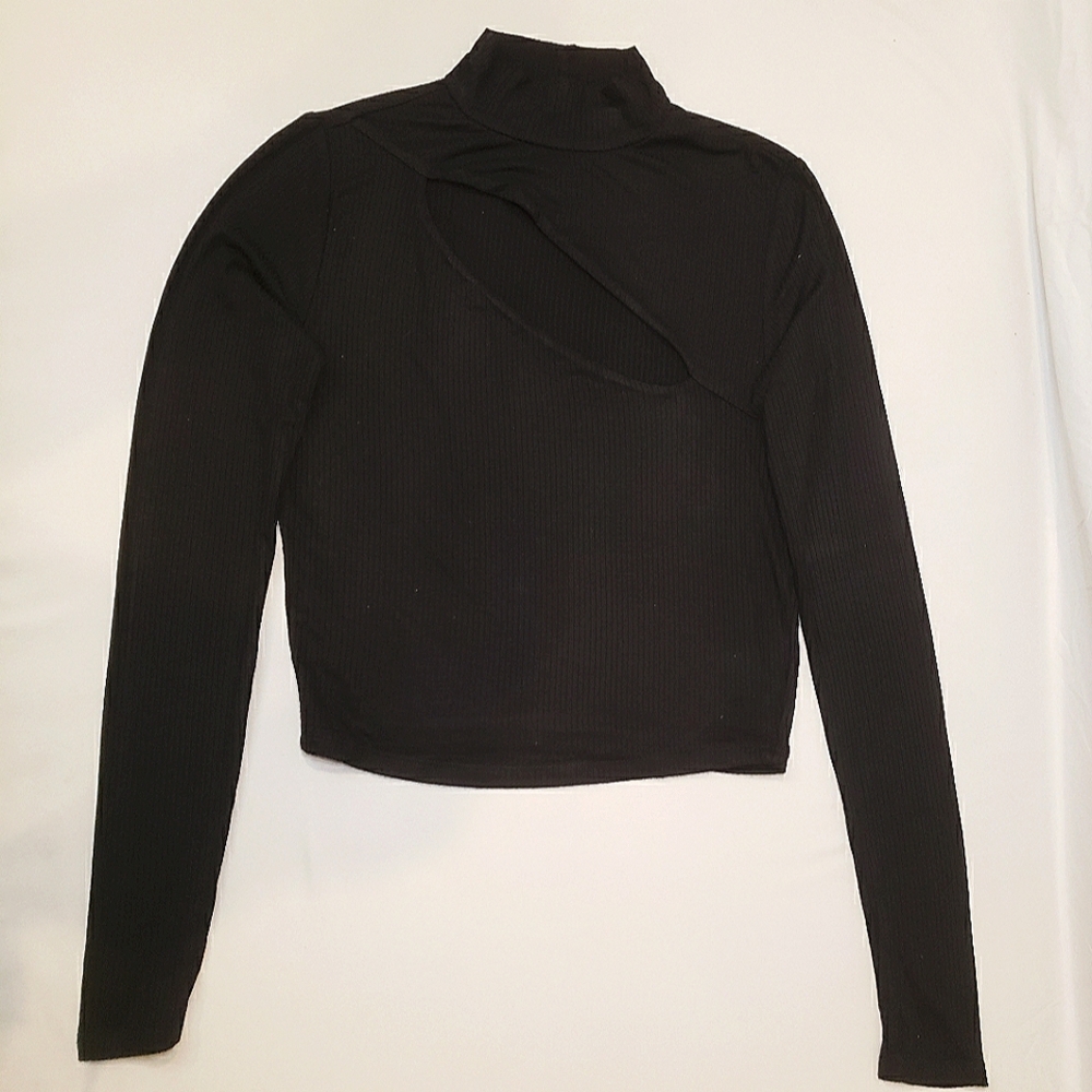 Black Cut-Out Long Sleeve Mock-Neck Top